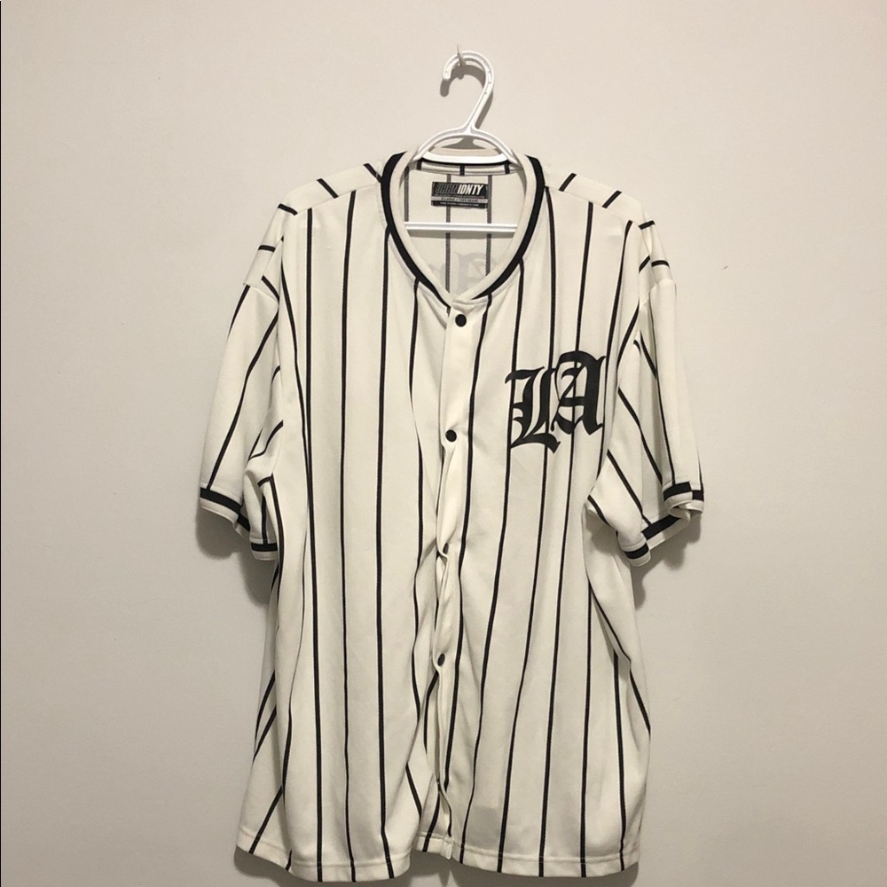 Urban Planet White Baseball Jersey with Black Pinstripes